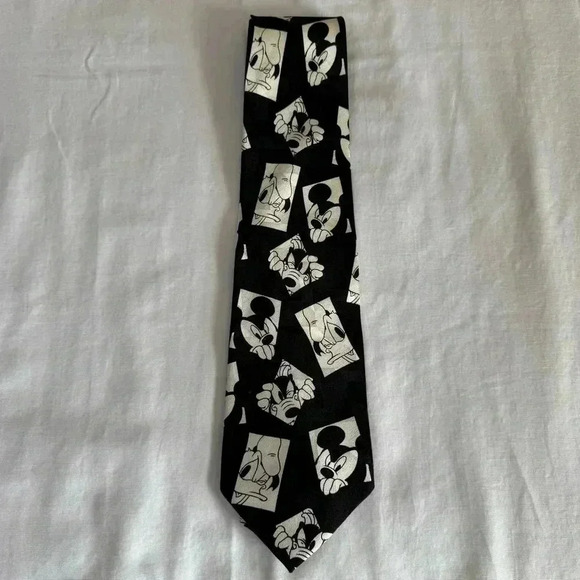 Vintage Disney Mickey Mouse Tie Mickey Unlimited Goofy Donald Duck Silk Black - Picture 2 of 6